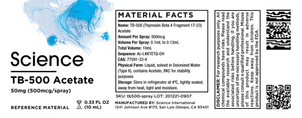 TB-500 (Thymosin Beta 4 Fragment 17-23) Acetate – Spray, 50mg (500mcg/spray)